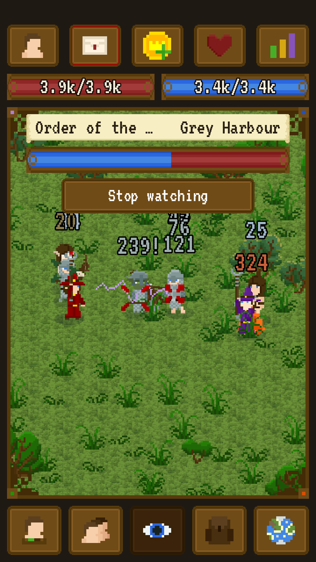 A guild battle between two mixed teams